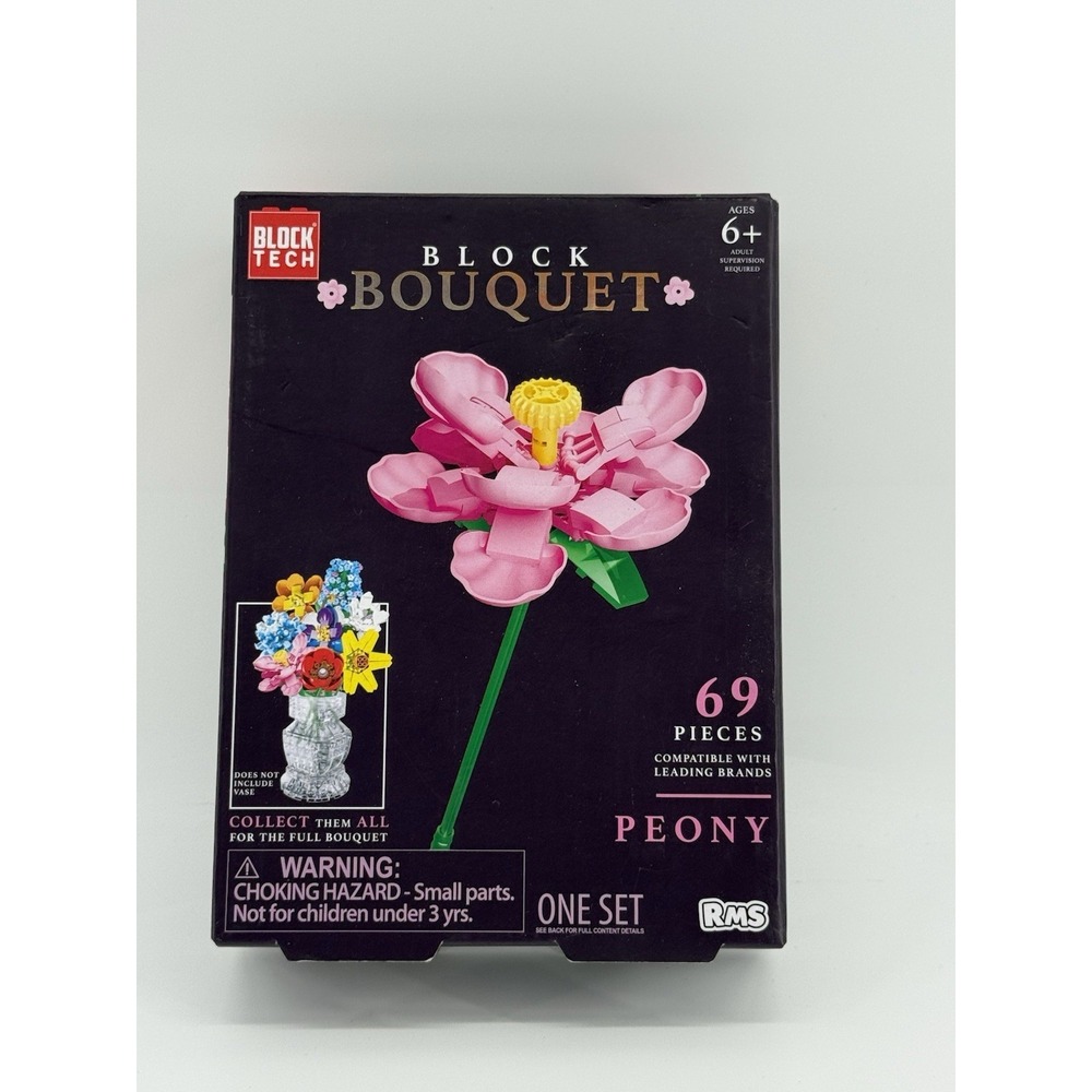Block Tech Block Bouquet PEONY Flower Building Block  New Sealed